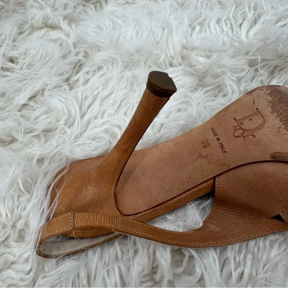 Vintage Christian Dior Tan and Pink Heels with Ribbon Bow - Picture 6 of 14